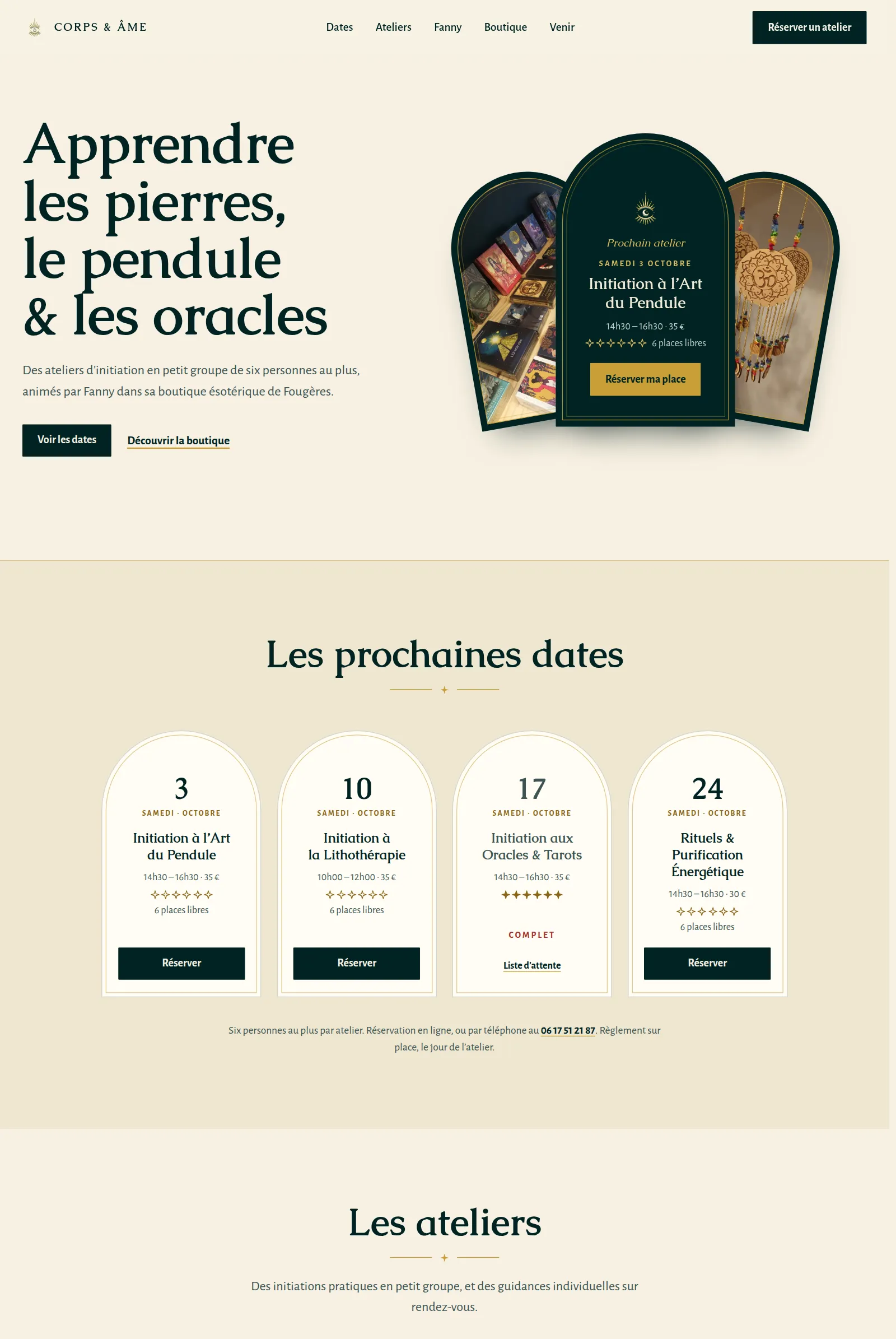 L'accueil de Corps & Âme : les prochains ateliers et leurs places restantes.
